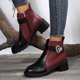 thumbnail image 4 of Botines de mujer Botas de tobillo de tacón grueso con cremallera decorativa y hebilla de cinturón de de imitación de cuero con bloques de colores de estilo británico a la moda para mujer (Wine 6.5), 4 of 7