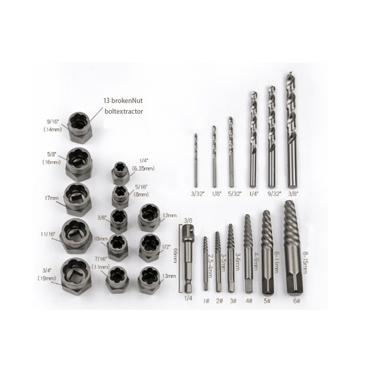 Screws & Bolts Extractor Set Drill Bit with Hex Adapter, Out Broken Lug Nut Extractor Stripped Screw Remover Set