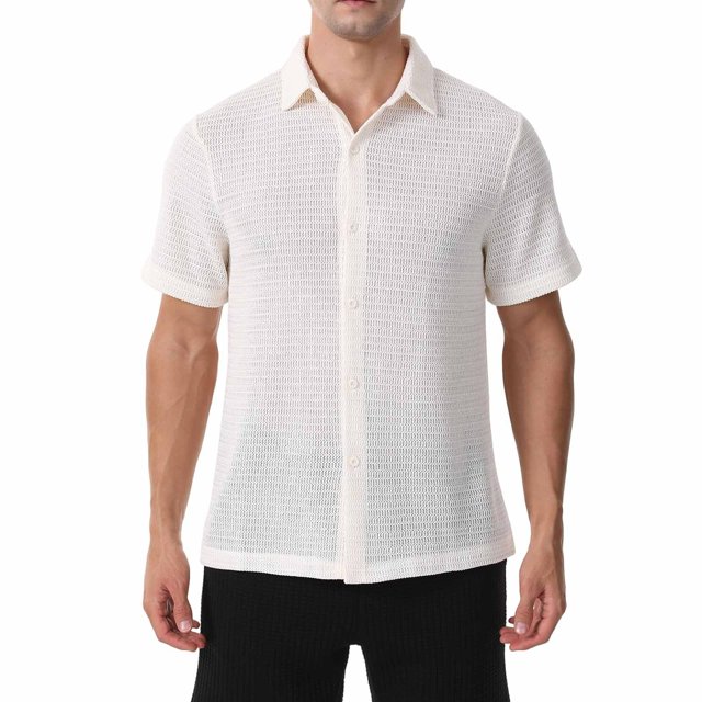 pstuiky camisetas de hombre, Cárdigan de verano de color liso para hombre, camisa informal holgada de manga corta con bolsillo y solapa de manga corta para hombre. camisas casuales para hombre xxl