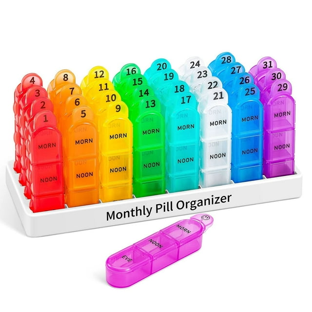 WANGQI Monthly Pill Organizer , 30 Day Pill Organizer with Daily Pill Box Organizer, One Month Medicine Pill Case, 31 Day Pill Container Pill Holder to Hold Supplement and Medication