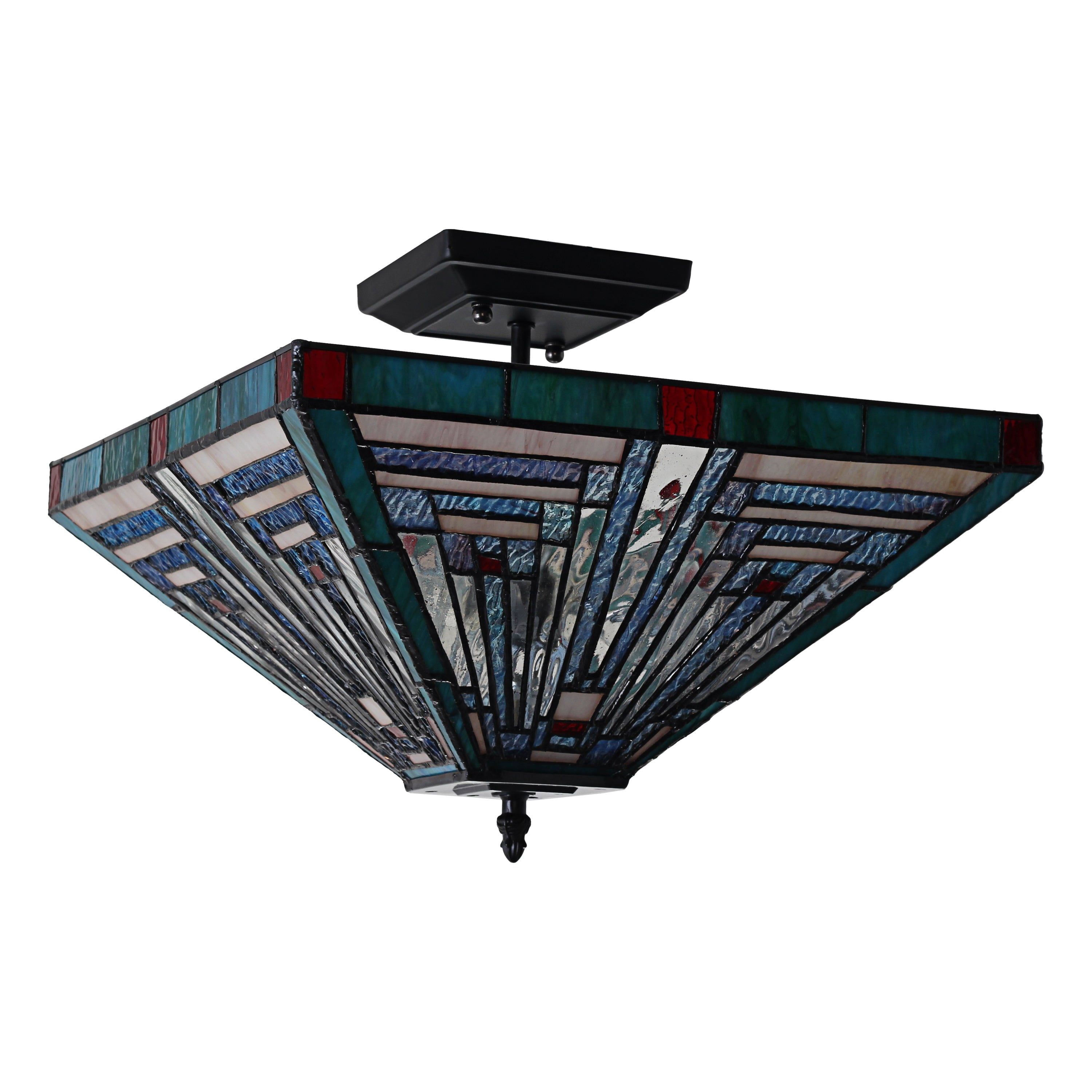 RADIANCE Goods Tiffany-Style Blackish Bronze 2 Light Mission Ceiling Fixture 14" Wide