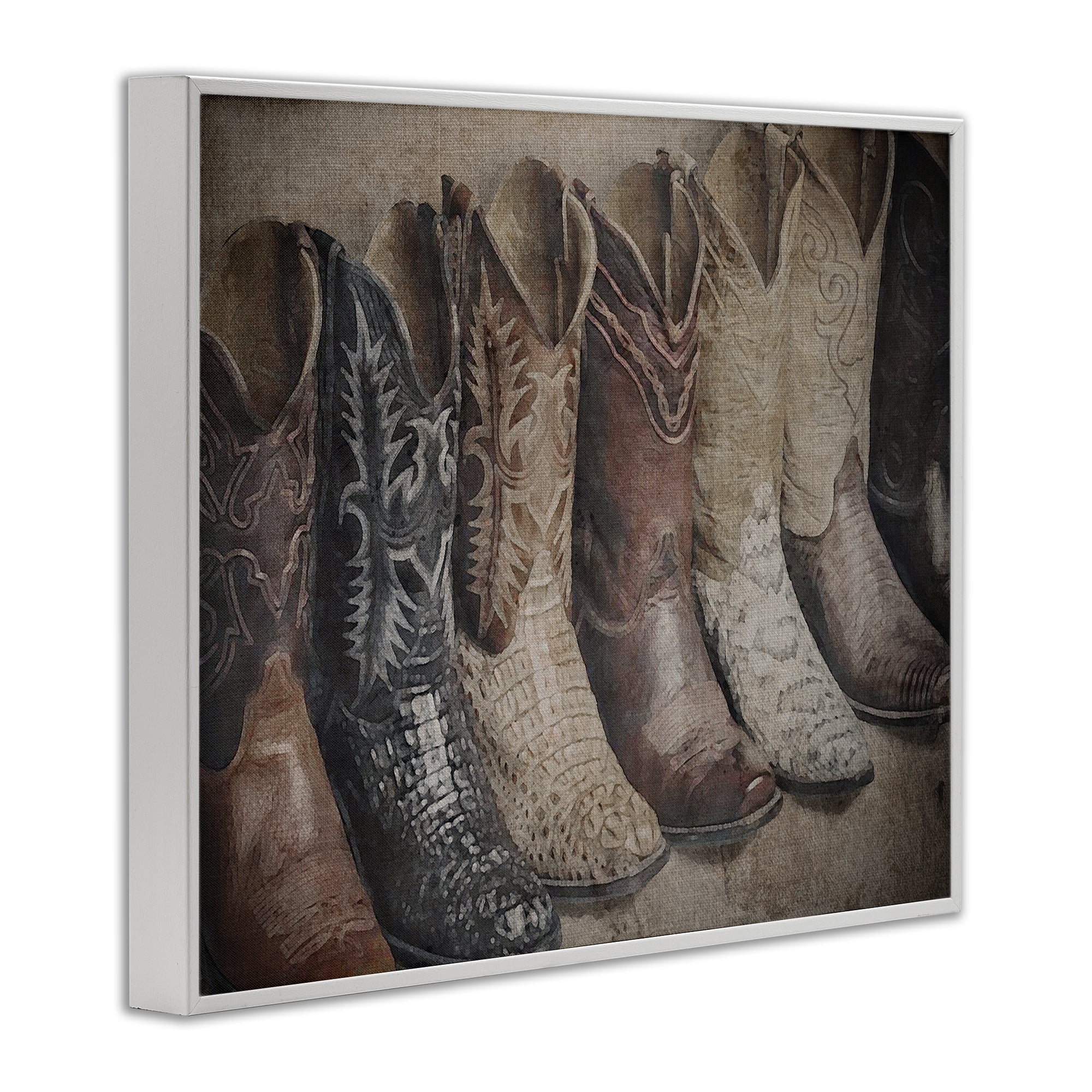 Stupell Industries Texan Lineup Boots Beauty & Fashion Photography White Framed Art Print Wall Art, 20 x 16