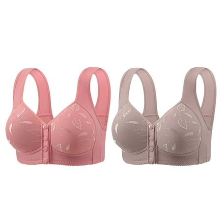 REORIAFEE Full Coverage Bras for Women 2PC Front Closure Gathered Together No Wire Bras Solid Brassiere Comfy Wide Strap Breathable Corset Underwear Comfortable Classic Support Lingerie Purple XXXXXL