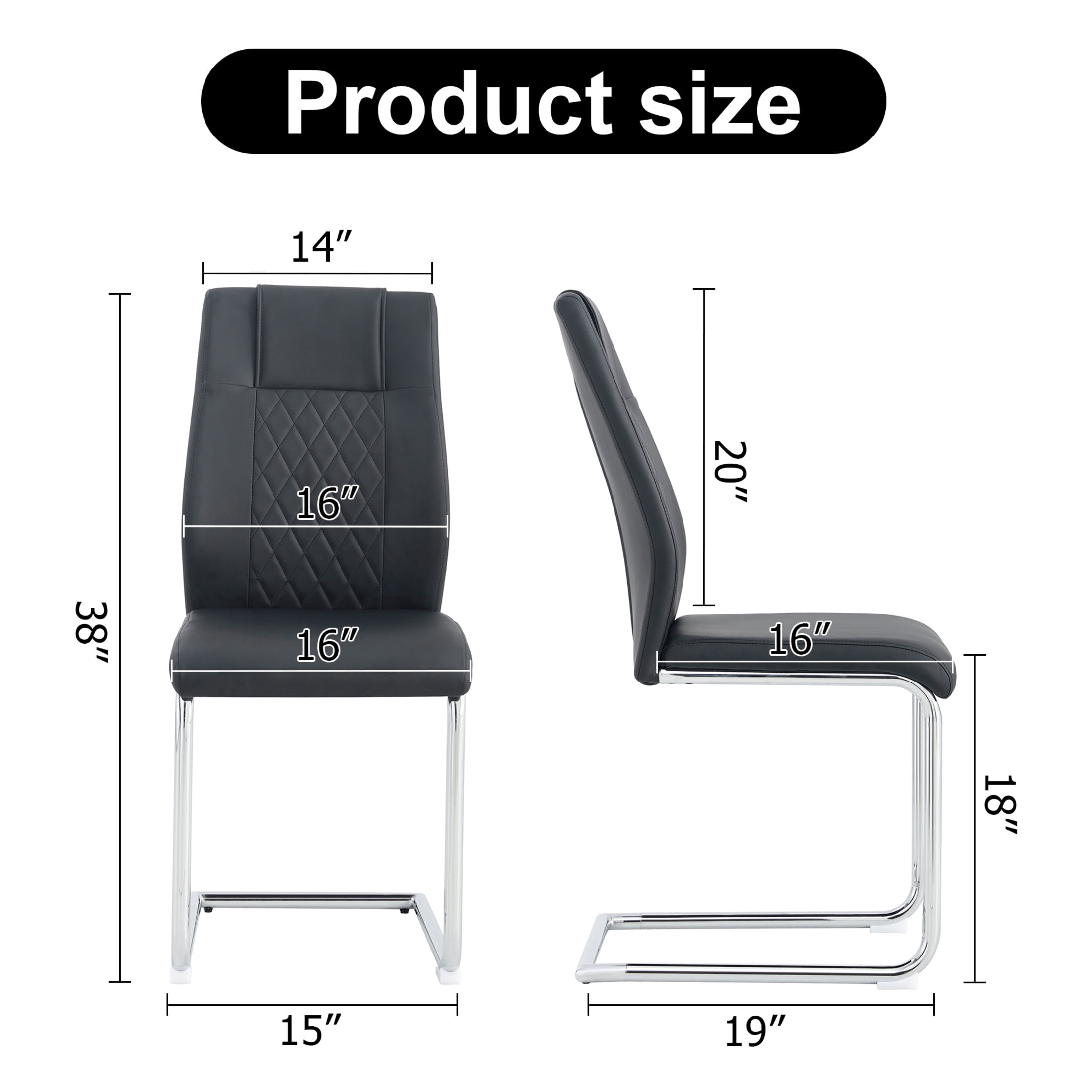Noble House Modern Upholstered Dining Chairs, Faux Leather Padded Seat Side Chair, Silver Metal Legs, Black, Set of 4