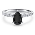 thumbnail image 3 of Gem Stone King 10K White Gold Black Onyx and Lab Grown Diamond Engagement Ring for Women | 1.05 Cttw | Pear Shape 8X5MM | Gemstone December Birthstone | Size 8, 3 of 6