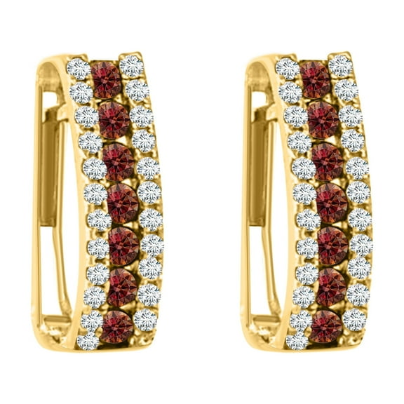 14K Yellow Gold Diamond Gemstone Hoop Earrings Women Jewelry Gift