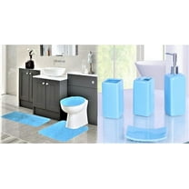 Complete bathroom set rug mat lid cover with 4 piece ceramic accessories #6 light blue plain color