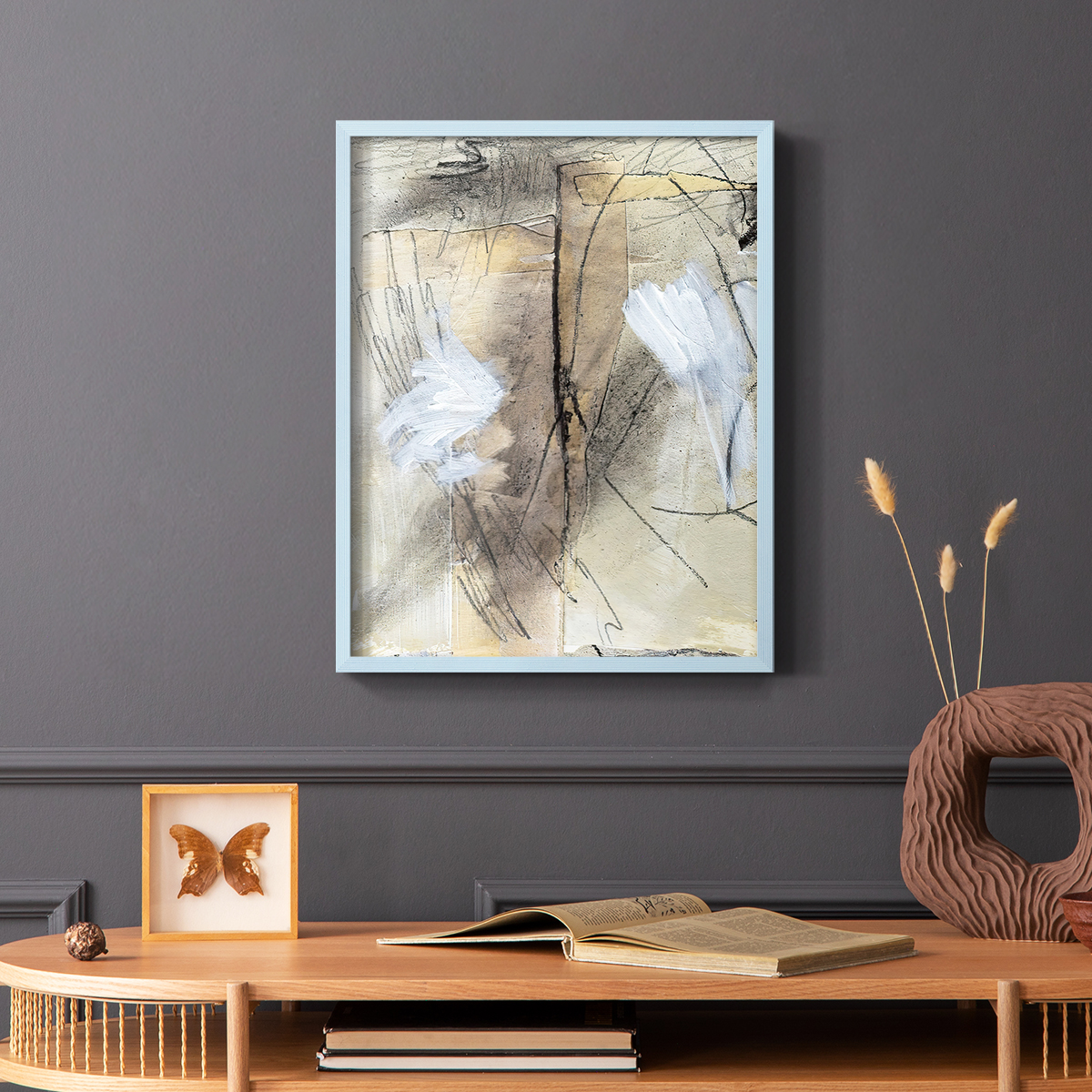 Masked Notes VIII Framed Print in Blue Solid Wood Framed Print No Nail Hanging