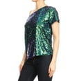 thumbnail image 3 of Womens Short Sleeve One Shoulder Sparkly Glitter Sequin Top Shirt, 3 of 5