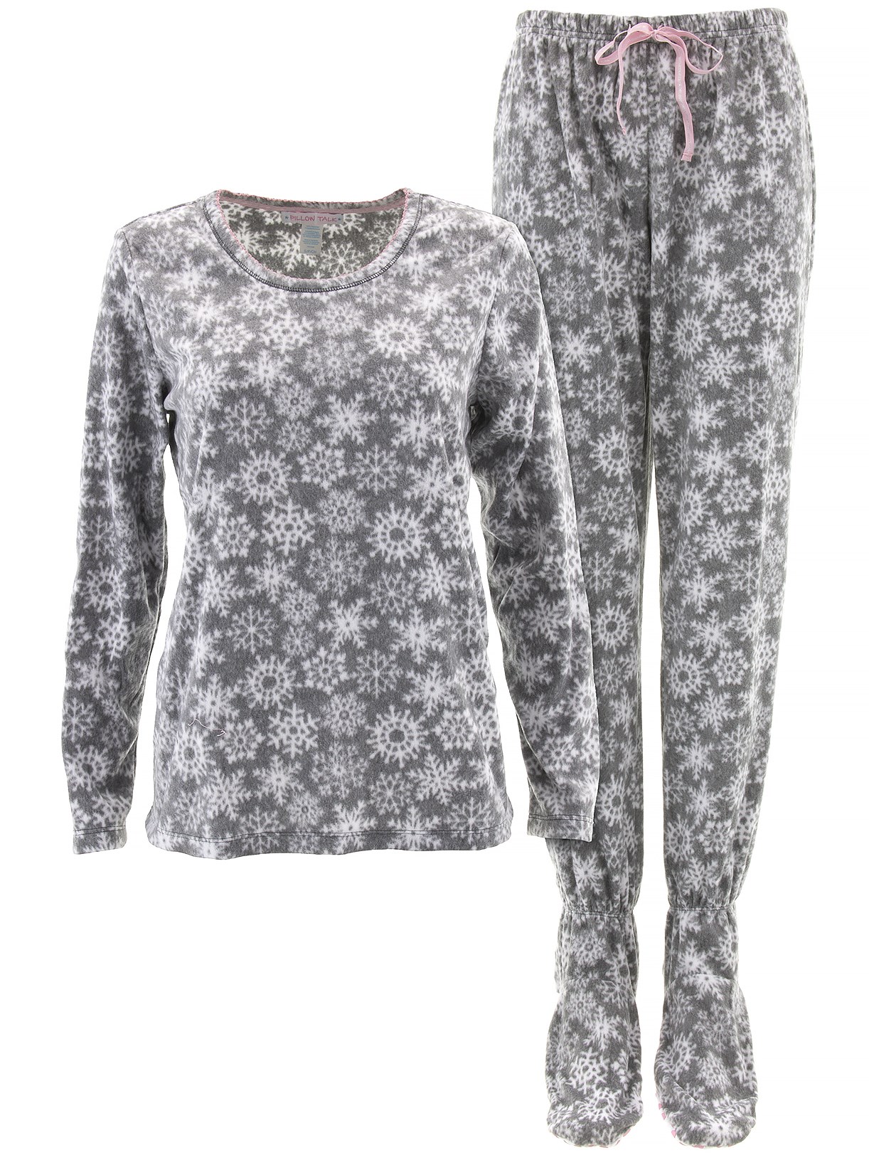 Pillow Talk Gray Snowflake Fleece Footed Pajamas for Women Walmart