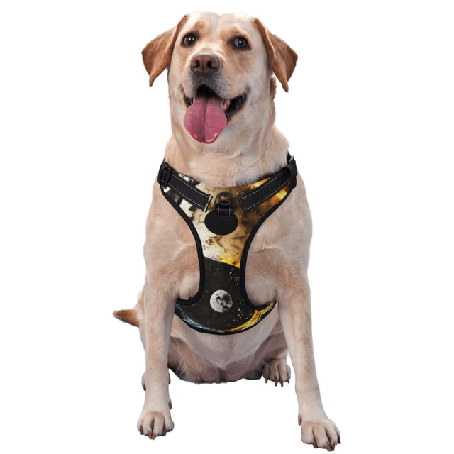 Cauagu Yin Yang Pattern Reflective Dog Harness, No-Pull Adjustable Dog Vest Pet Walking Vest No-Choke Pet Vest for Small, Medium & Large Dogs -X-Large