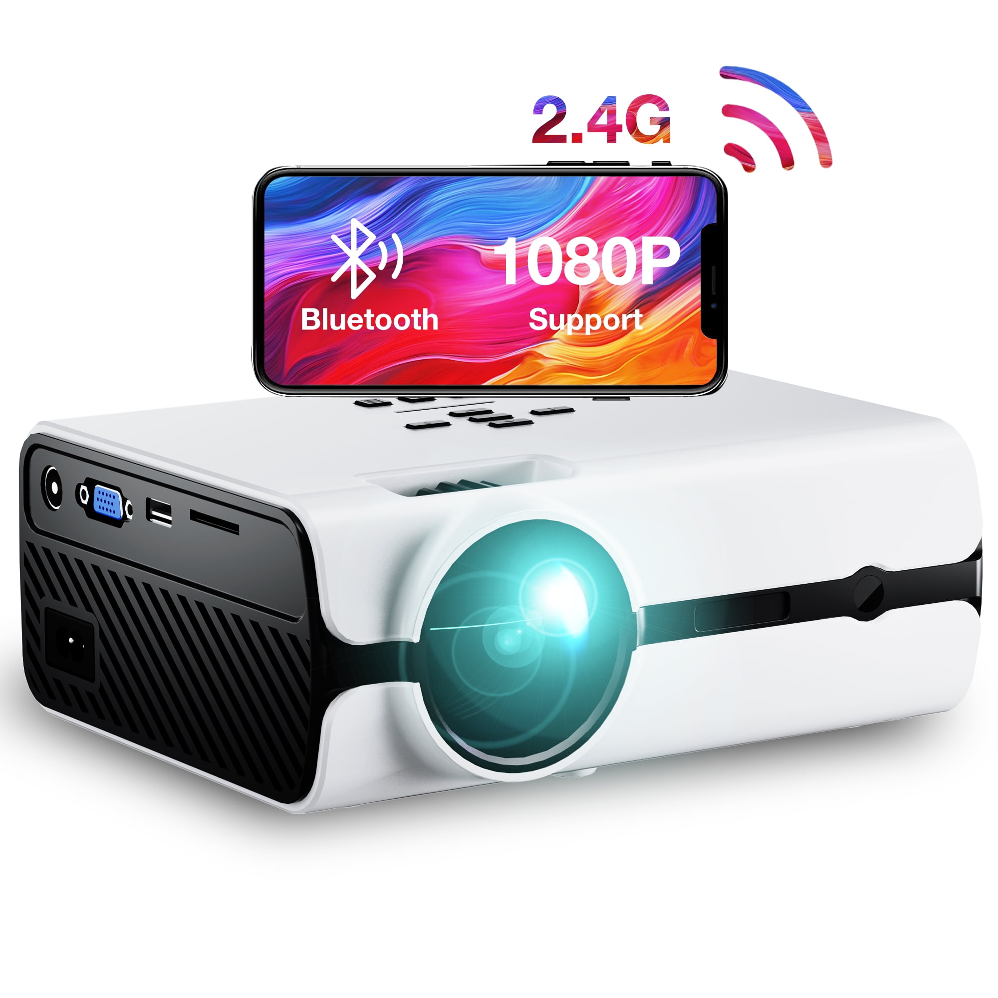 velsignelse plads Stor eg Home Theater Projectors, 1080P Supported Bluetooth WiFi Mini Projector with  Synchronize Smartphone Screen - Walmart.com