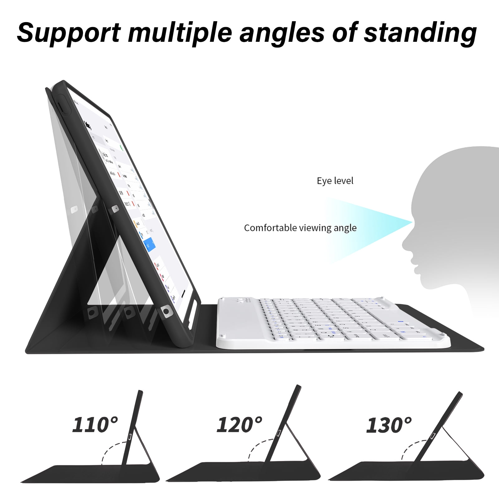 KenKe Keyboard Case for iPad 9th Generation 2021/8th Gen 2020/7th Gen 2019 10.2 Inch, Detachable Wireless Bluetooth Keyboard, Stand Folio Keyboard Cover with Pencil Holder, Auto Sleep/Wake, Black