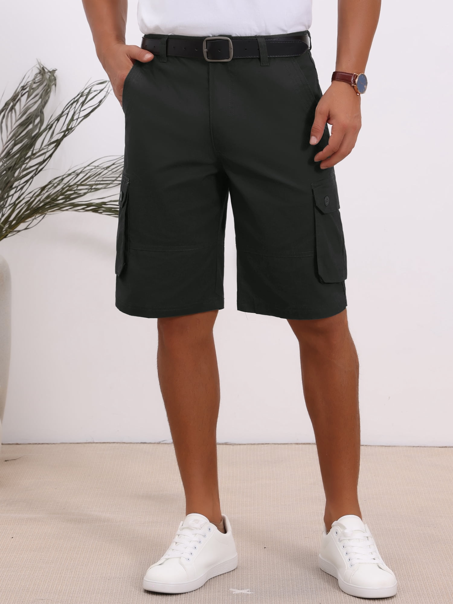 DARING DIVA Men's Short Pants Cotton Casual Camping Fishing Cargo Shorts 36 Black
