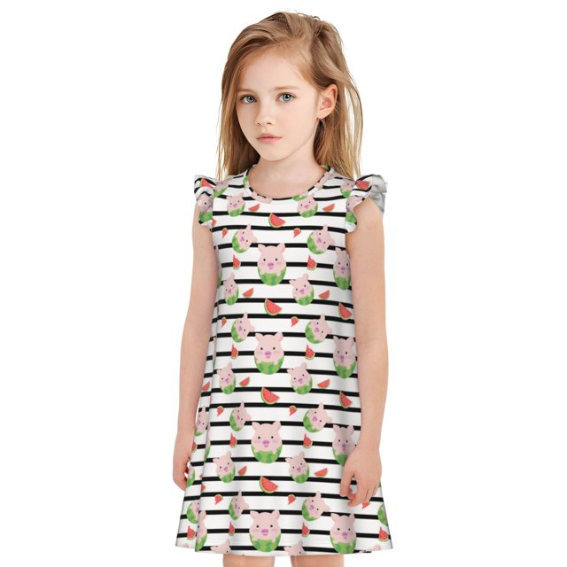 Balery Pig And Watermelon Camisón de princesa para niñas, pijama de algodón con mangas abullonadas, suave y bonito.-XX-Large