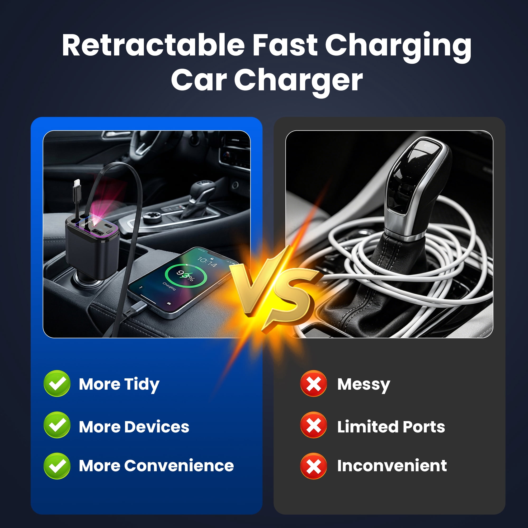 DAYBETTER 4-in-1 Car Charger with Light & Star Projector, Fast Charging with USB-C & A for iPhone, Galaxy, Samsung, Car Accessories for Mother’s Day gifts