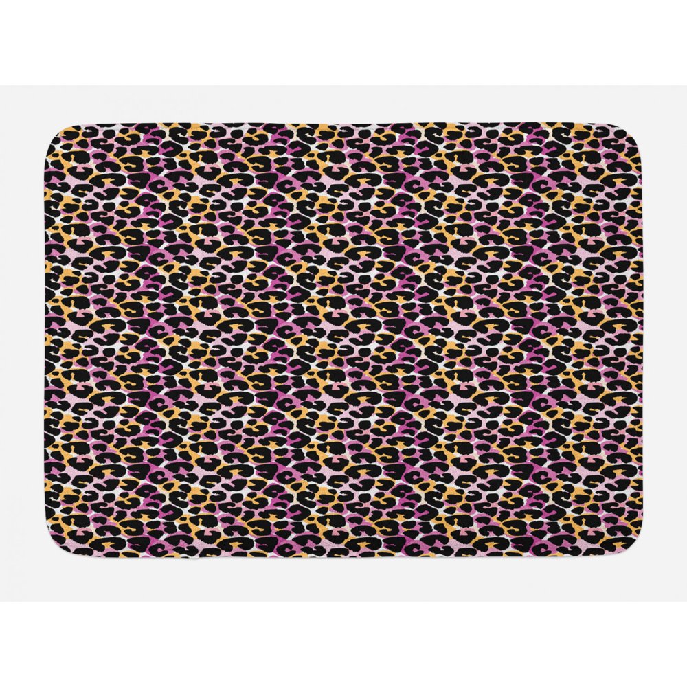 Leopard Print Bath Mat, Abstract Wild Exotic Animal Skin Pattern in