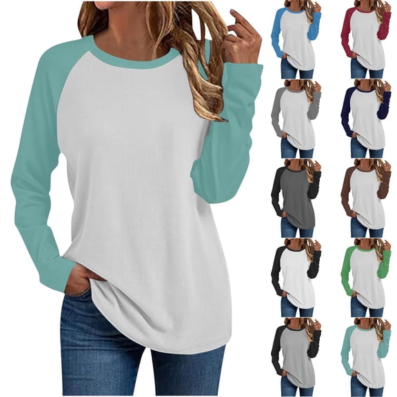 Fashion Plus Size Tops for Womens Fall Long Sleeved Round Neck Solid Color Top/shirt
