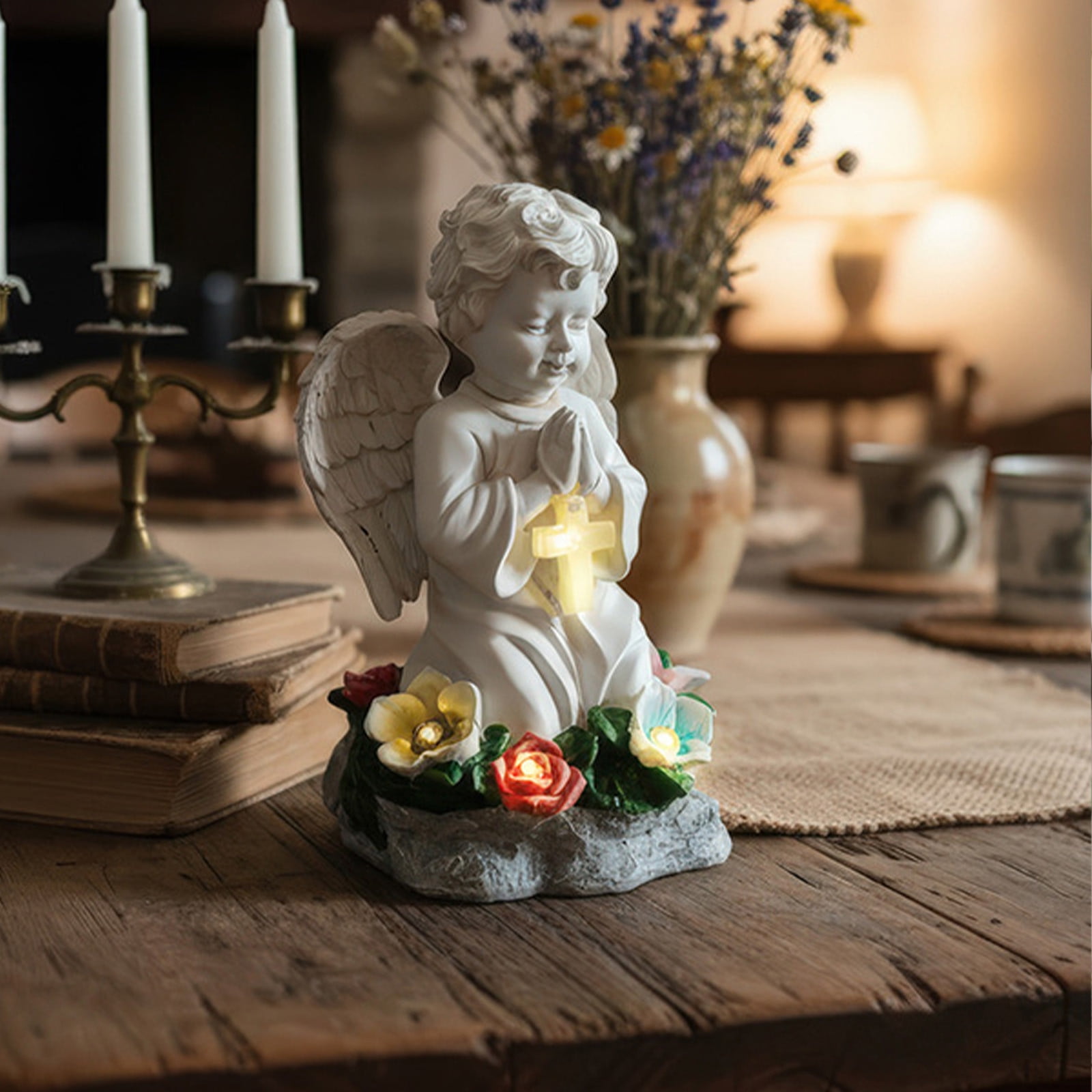LEHOZIHEQ Praying Angels Figurine, Solar Garden Angel Statues, Kneeling Angel Sculpture, Outdoor Decor Ornament for Patio Lawn Yard Balcony