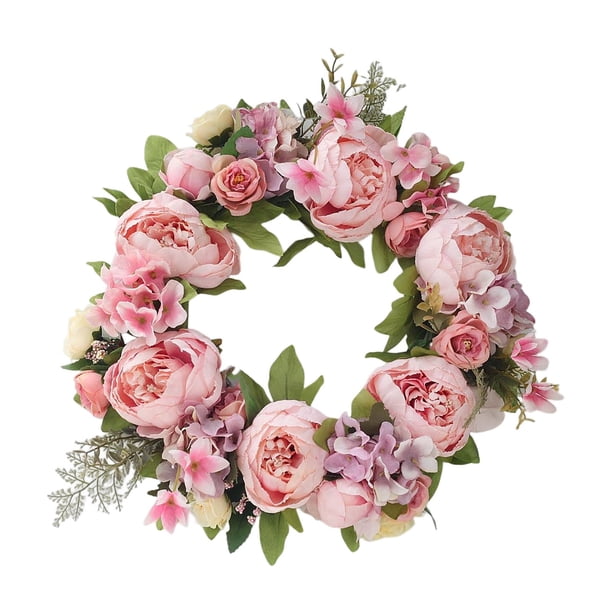 Corona artificial de flores de peonía, guirnalda floral de imitación, guirnalda de primavera para puerta de entrada. Peonía E