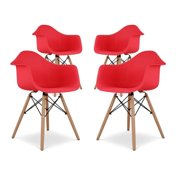 Pemberly Row 17.5" Plastic and Beech Wood Armchairs in Red (Set of 4)
