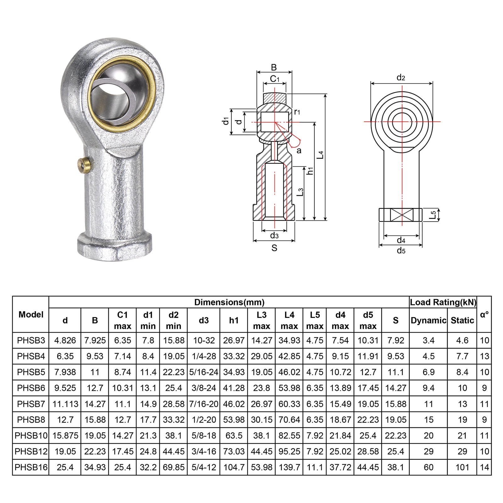 Unique Bargains Female Rod End Bore and Right Hand Thread with Jam Nut 53.98mm