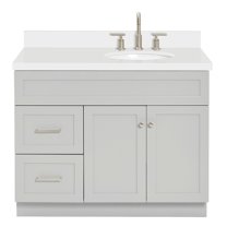 Ariel Hamlet 43 In. Right Offset Oval Sink Vanity With White Quartz Countertop In Grey