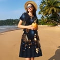 thumbnail image 4 of Balery Elegant Golden Blue Ornaments Vestidos sueltos de manga corta para mujer, vestidos de verano 2025, vestidos casuales de corte A con vuelo., 4 of 6