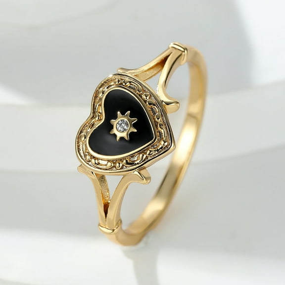 Womens Fashion Gothic Black Enamel Heart Drop Ring: Electroplated Copper Ring for Women