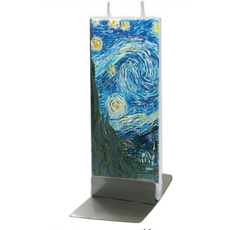 Flat Havdalah Candle - Flatyz Handmade Twin Wick Thin Flat Candle - Van Gogh The Starry Night