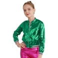 thumbnail image 4 of HULIJA Girls Boys Shiny Metallic Long Sleeve Bomber Jacket Jazz Hip-hop Street Dance Top Coat Green 16, 4 of 9