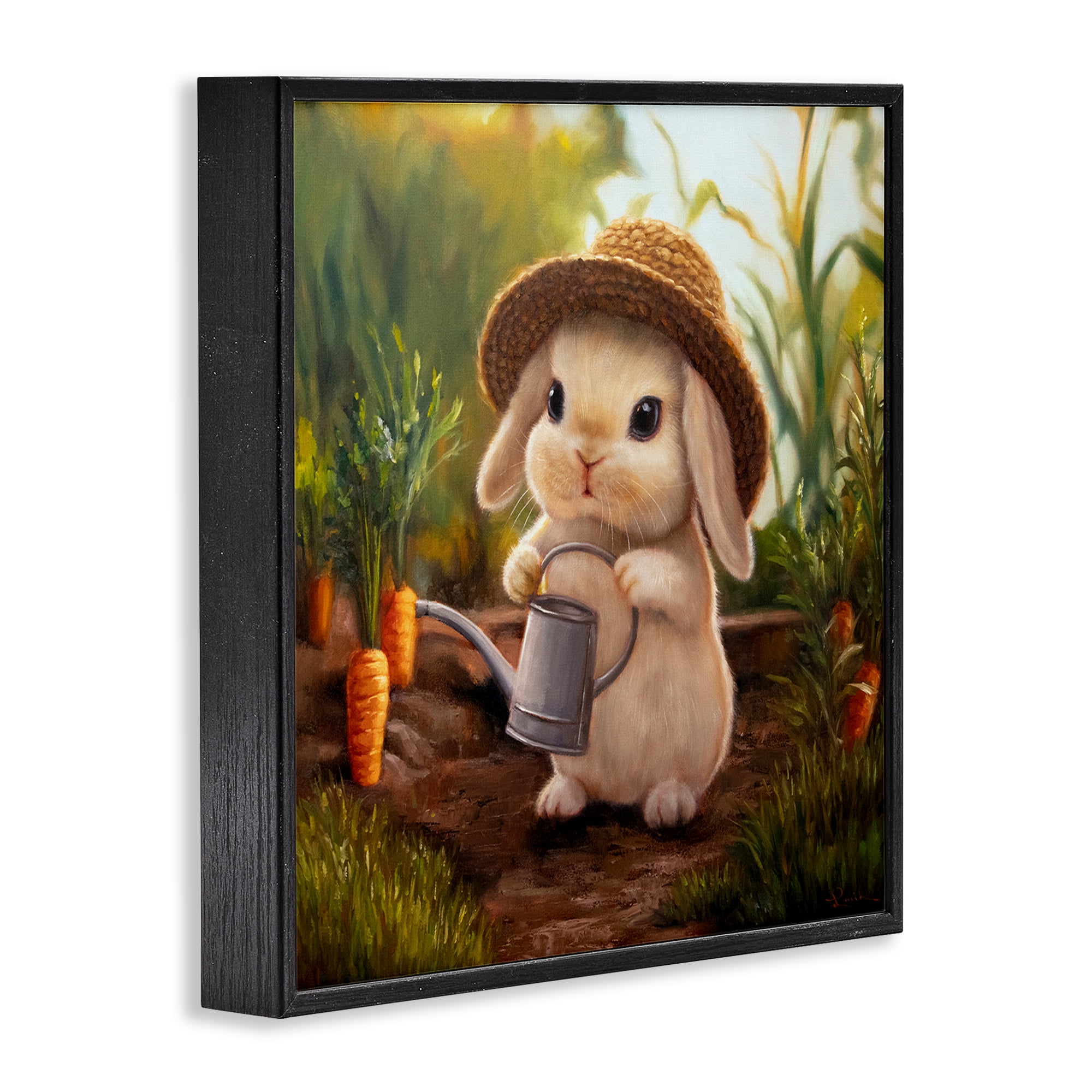 Stupell Industries Bunny with Carrot Garden Black Framed Giclee Art, design by Lucia Heffernan