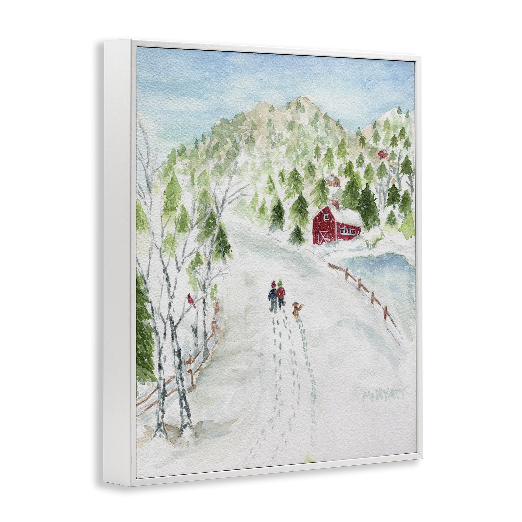 Stupell Industries Steps in Country Snow Holiday Painting White Framed Art Print Wall Art, 11 x 14