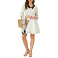 thumbnail image 5 of MODA NOVA Junior's Contrast Collared Puff Sleeve Heart Printed Flare Mini Dress White 2XL, 5 of 5