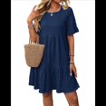 thumbnail image 1 of Vestidos de Verano para Mujer 2025, Cuello Redondo, Abullonada, Cintura Alta, Fruncido, Corte A, Holgados, Midi, Azul Marino, Talla S, 1 of 9