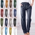 thumbnail image 3 of Pantalones anchos casuales sueltos con cordón de lino y algodón de color sólido para mujer de primavera y verano, 3 of 6