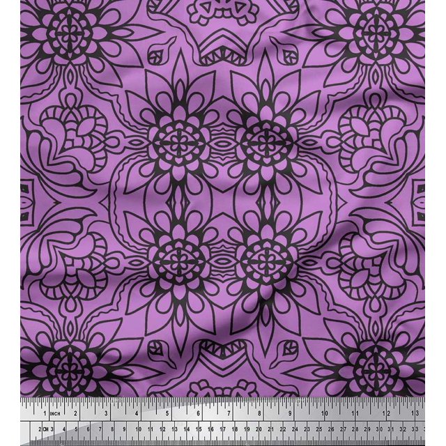 Soimoi Poly Georgette Fabric Floral & Moroccan Damask Ethnic Print Fabric by The Yard 42 Inch Wide