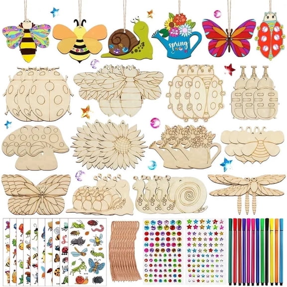 DIY Wooden Ornaments Set, 36 Pcs, 12 Styles of Unfinished Wood Cutouts for Home Crafts and Decor