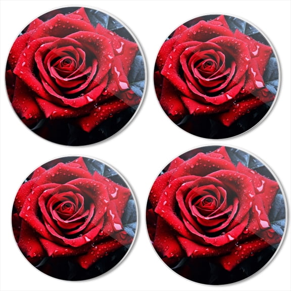 Bahomeck Electric Stove Burner Covers Set Of 4,Red Rose With Water Droplets Metal Gas Stove Burner Covers,Protecting Gas Stoves,8 Inch And 10 Inch