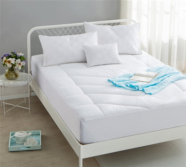 "Extra Thick Cotton Top Down Alternative Mattress Pad Cube Baffle Box Stitch Pattern