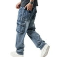 thumbnail image 4 of Ruiatoo Men's Jeans Denim Work Cargo Pants Outdoor Loose Hip Hop Big & Tall Jeans with Cargo Pockets(1908,Blue 36), 4 of 5