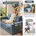 thumbnail image 6 of BedLuxury 55" Foldable Loveseat Futon Sofa Bed with Cup Holder & Storage Pocket, Sleeper Couch, Space Saving, Chenille Blue, 6 of 7