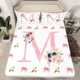 thumbnail image 2 of Homewish Bow Bowtie Ribbon Twin Sheet Sets,Colorful Flower Floral Twin Fitted Sheet,First Letter M Flat Sheet For Girls,Super Cozy Room Decor,3pcs, 2 of 7