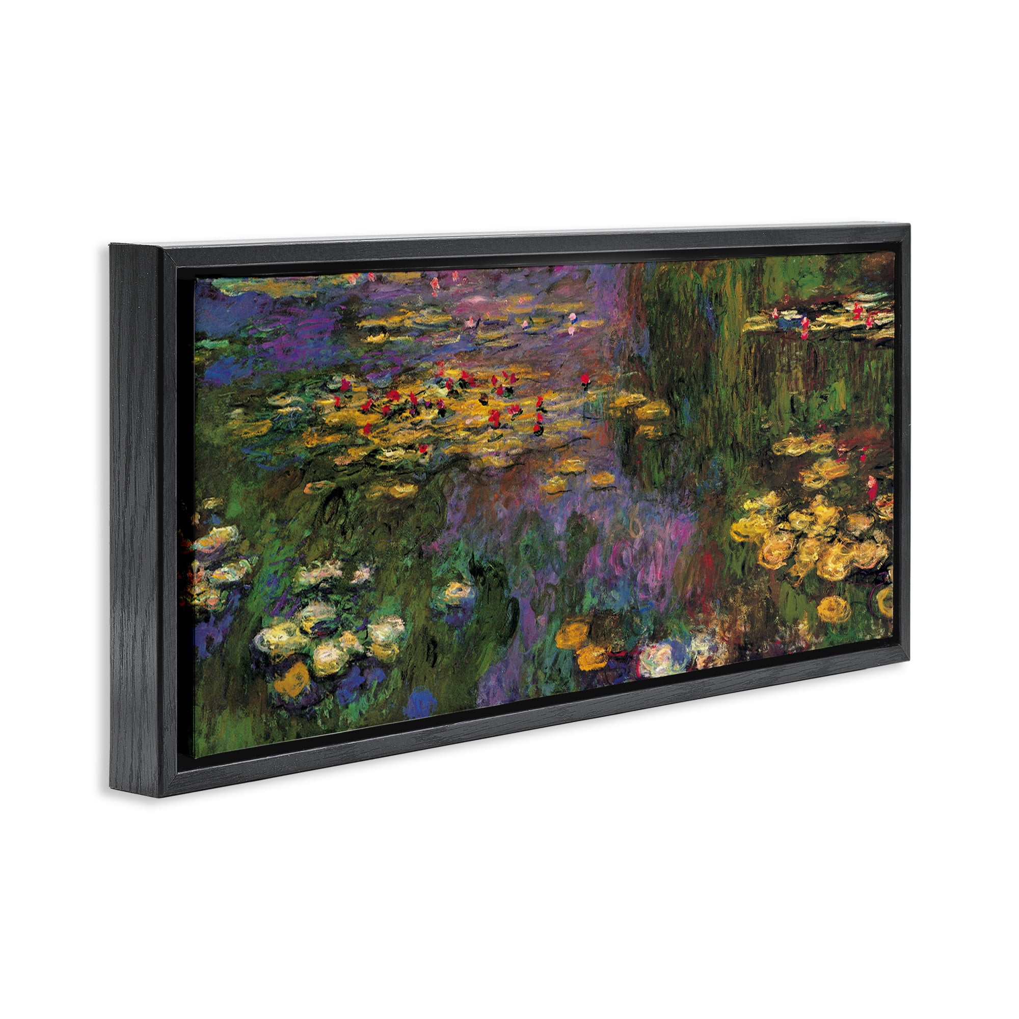 Stupell Industries Vibrant Traditional Water Lilies Botanical & Floral Painting Black Floater Framed Canvas Art Print Wall Art, 31 x 14