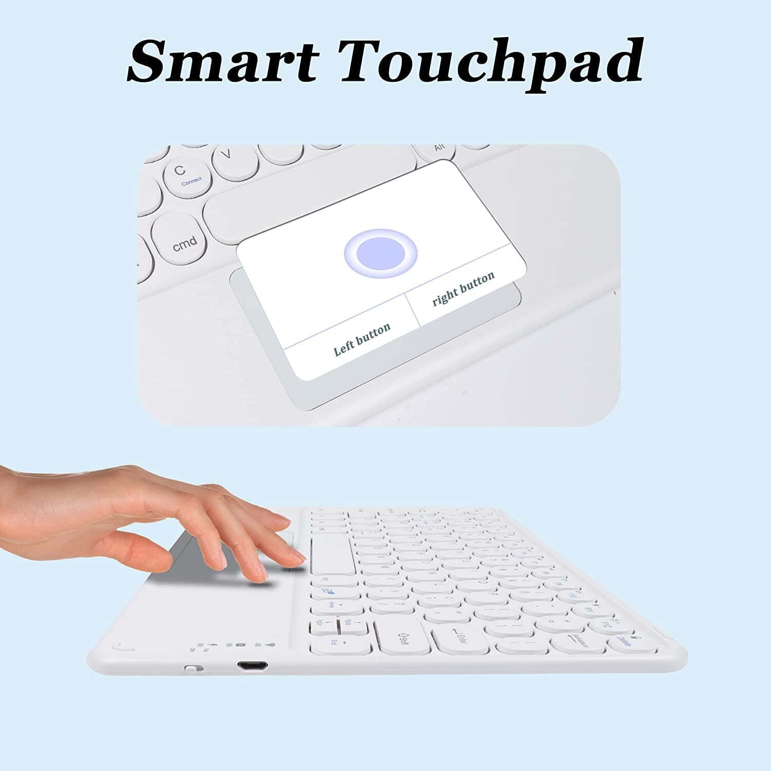 JINRAN Wireless Bluetooth Keyboard with Touchpad for ipad, Portable Mini Small Universal Rechargeable 10 inch Ultra-Slim Wireless Keyboard for Tablet Smartphone PC Computer Laptop Windows Android iOS
