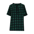 thumbnail image 5 of VEKDONE Women's Plus Size Gingham Plaid Shirts Cotton Linen Tunic Tops Summer Short Sleeve Button Down V Neck Henley Shirts Casual Loose Fit Lightweight Color Block Blouse Green L, 5 of 6