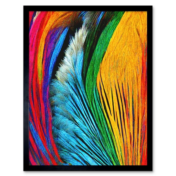 Vibrant Rainbow Peacock Feather Abstract Macro Painting Art Print Framed Poster Wall Decor 12x16 inch