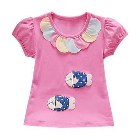 

Orchip Baby Toddler Girl Cartoon Fish Ruffle Round Neck Short-sleeved T-shirt