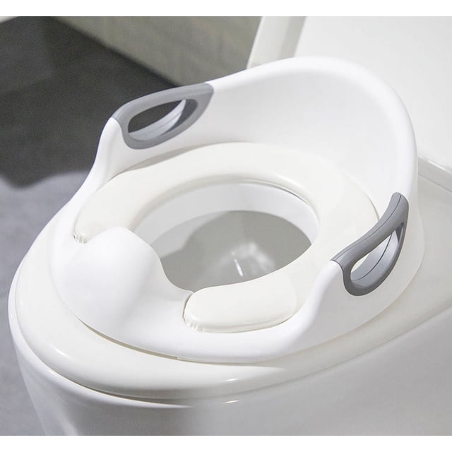 Asiento de inodoro con asas acolchadas para niños y niñas, con 5 estrellas, superofertas, color blanco
