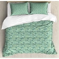 thumbnail image 1 of Floral Queen Size Duvet Cover Set, Flourishing Spring and Summer Season Leaves Tulips Petals Illustration, Decorative 3 Piece Bedding Set with 2 Pillow Shams, Turquoise Teal Marigold, by Ambesonne, 1 of 3